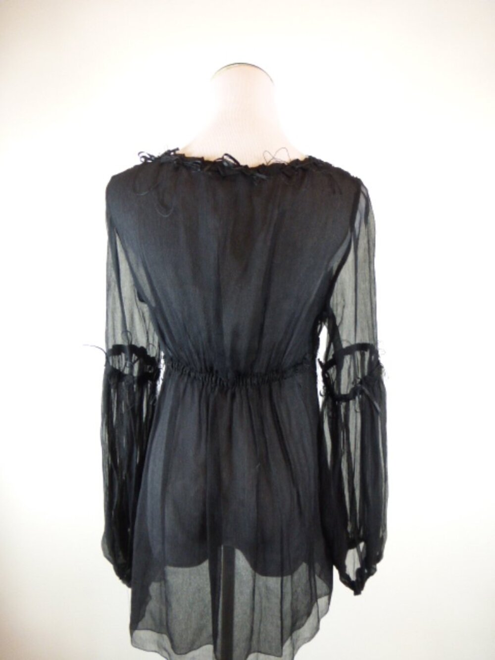 Max Studio Special Edition MAX AZRIA SILK Sheer black ribbon top M baby doll - Picture 5 of 5